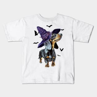 Halloween Witch Dachshund Funny Halloween Gifts Kids T-Shirt